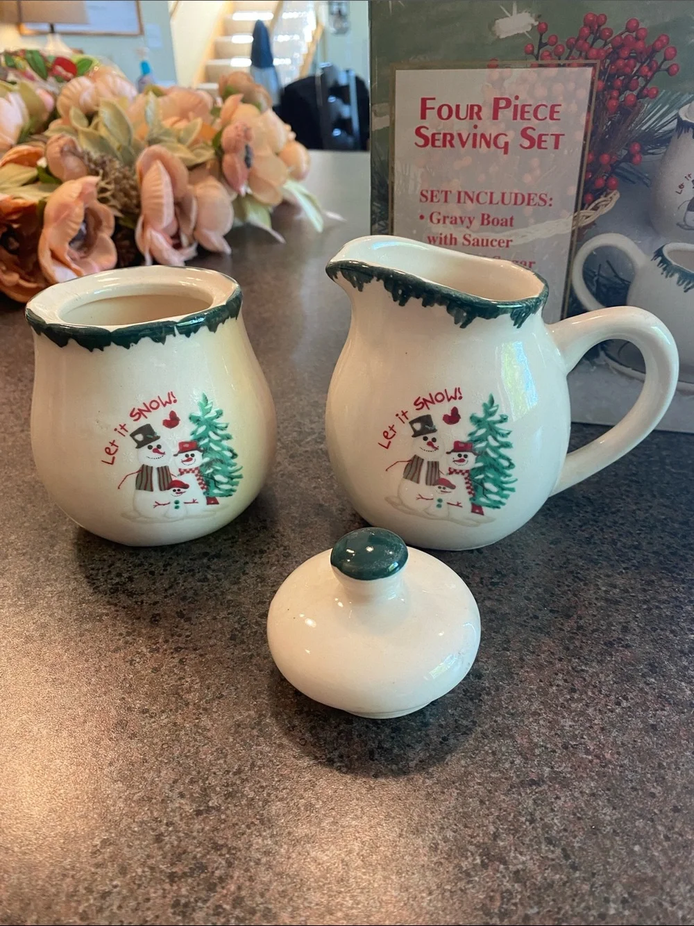 Holiday Snowman 4-Piece Serving Set - White Stoneware